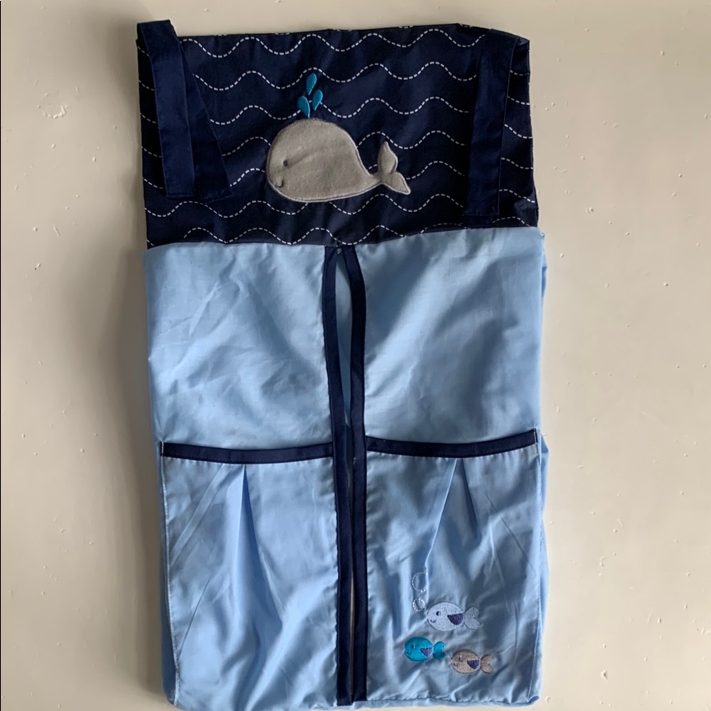 Diaper Crib Hanging Organizer Whale Blue Embroidery